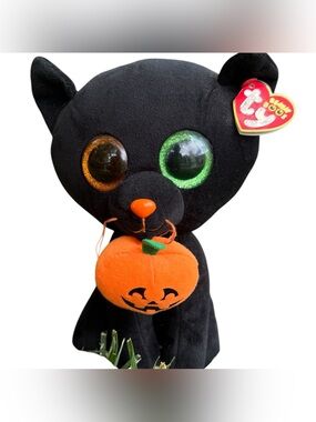 Ty Beanie Boo Black Cat Halloween Goth Pumpkin Glitter Shadow Plush Plushie Toy